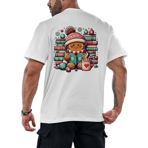 Gingerbread Reading Book Lovers Christmas Bookworm Librarian Premium Men's Back Print T-Shirt - Bookorys