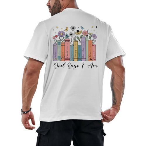 God Says I Am Floral Book Cute Christian Girl Teen Religious Men's Back Print T-Shirt - Bookorys UK