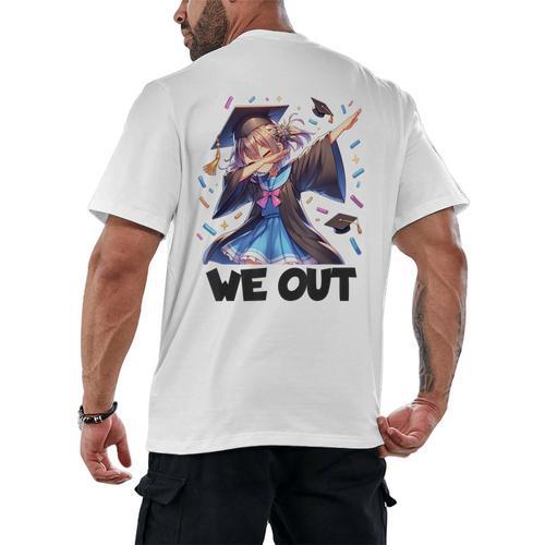 We Out Graduate Dabbing Anime Girl Grad Graduation Men's Back Print T-Shirt - Best Gift Smart