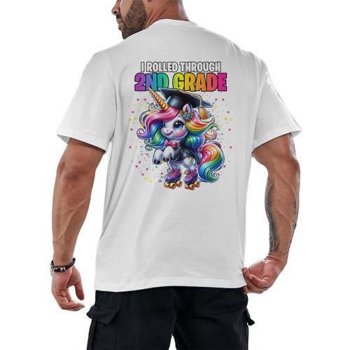 Graduation 2nd Grade Unicorn Roller Skate Girls Grad Men's Back Print T-Shirt - Best Gift Smart