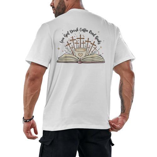 Groovy Flowers Love God Drink Coffee Read Books Christian Men's Back Print T-Shirt - Bookorys DE