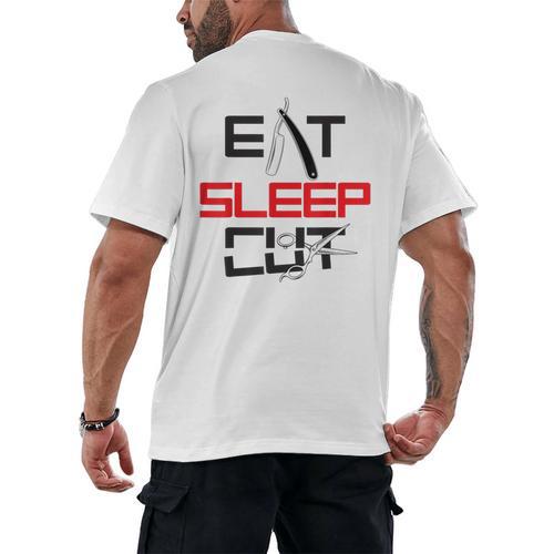Haircutter Barber Eat Sleep Cut Barbering Graduation Men's Back Print T-Shirt - Best Gift Smart