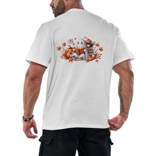 Halloween Book Lover Ghost Witch Books & Pumpkins Men's Back Print T-Shirt - Bookorys