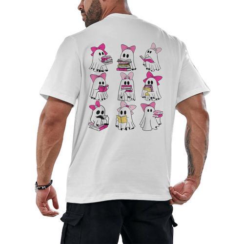 Halloween Pink Ghost Read More Books Spooky Boo Teacher Kids Men's Back Print T-Shirt - Bookorys