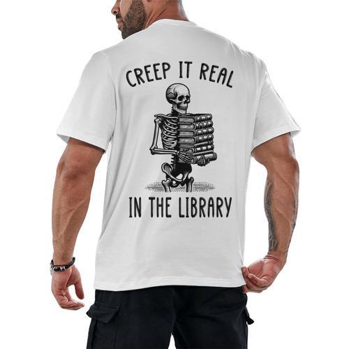 Halloween Skeleton Pun Book Lover Library Joke Men's Back Print T-Shirt - Bookorys CA