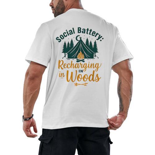 Introvert Camping Social Battery Recharging In The Woods Men's Back Print T-Shirt - Raresse
