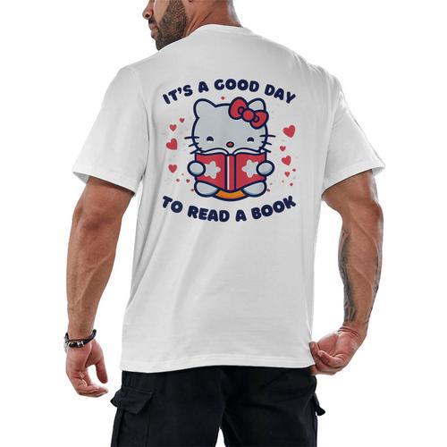 It's a Good Day To Read a Book Cute Cat Book Day Girls Boys Men's Back Print T-Shirt - Bookorys AU