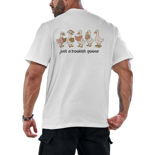 Just a Bookish Goose Cute Reading Geese For Book Fanatics Men's Back Print T-Shirt - Bookorys