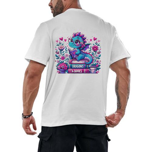 Just A Girl Who Loves Dragons And Books Cute Dragon Reading Premium Tri-Blend Men's Back Print T-Shirt - Bookorys UK