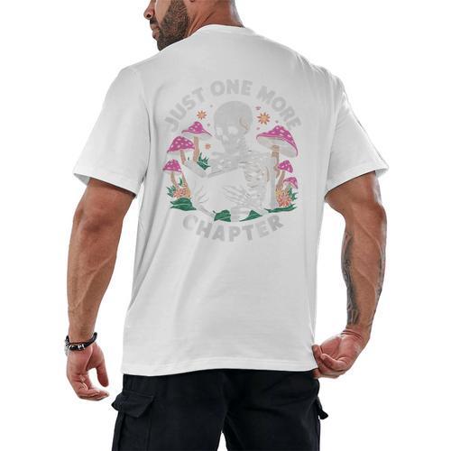 Just One More Chapter Mushrooms Gothic Skeleton Book Lover Premium Men's Back Print T-Shirt - Bookorys CA