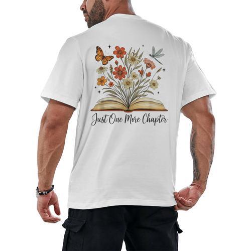 Just One More Chapter Open Book Flowers Men's Back Print T-Shirt - Bookorys