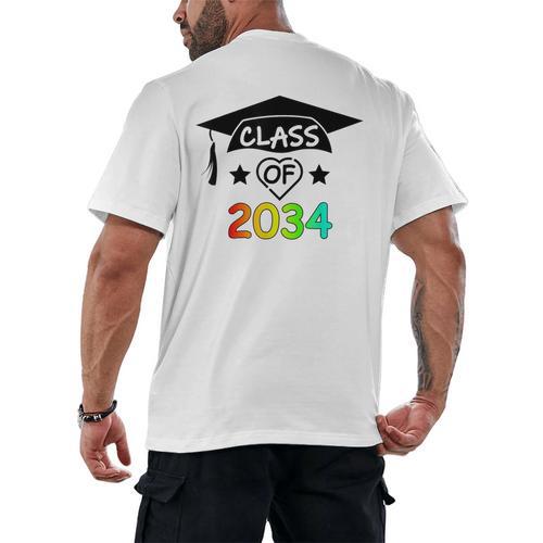 K -12th Grade Hand Prints Space Graduation Class Of 2034 Men's Back Print T-Shirt - Best Gift Smart
