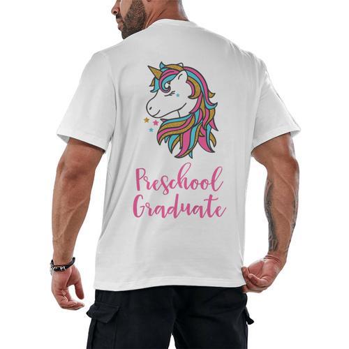 Kids Unicorn Preschool Graduation Men's Back Print T-Shirt - Best Gift Smart