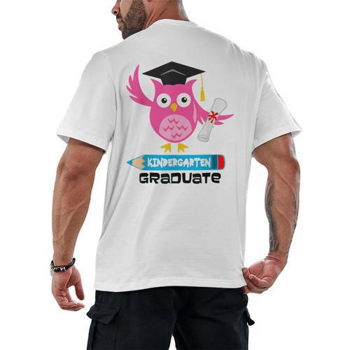 Kindergarten Graduation Tee Shirt Pink Owl T-Shir Men's Back Print T-Shirt - Best Gift Smart