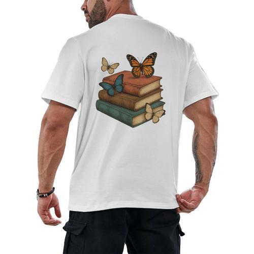 Life Is Better With Butterflies And Books Cute Butterfly Men's Back Print T-Shirt - Bookorys