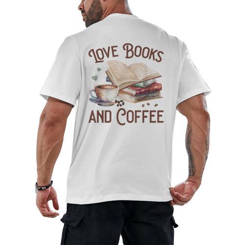 Love Books And Coffee Books Reading Coffee Drinking Men's Back Print T-Shirt - Bookorys