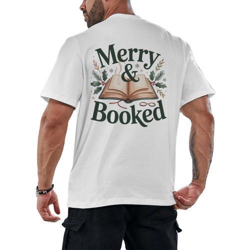 Merry And Booked Holiday Reading Winter Book Lover Premium Tri-Blend Men's Back Print T-Shirt - Bookorys CA