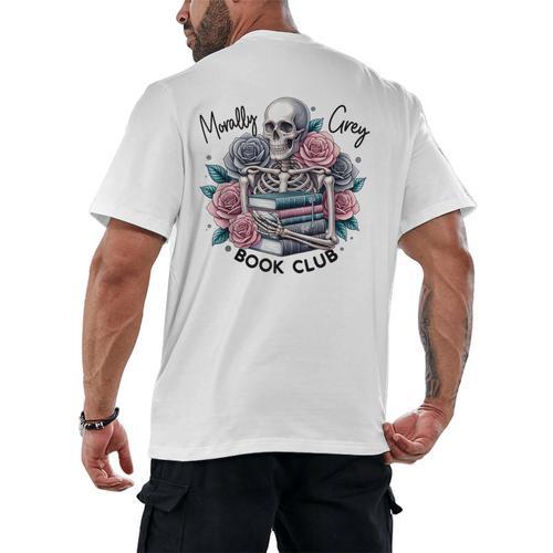 Morally Grey Skeleton Reading Smut Smutty Spicy Books Lover Men's Back Print T-Shirt - Bookorys CA