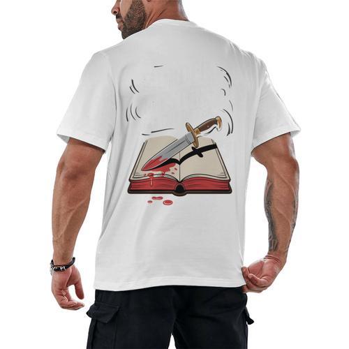 Murder Mystery And a Cup Of Tea Book Humor Men's Back Print T-Shirt - Bookorys CA
