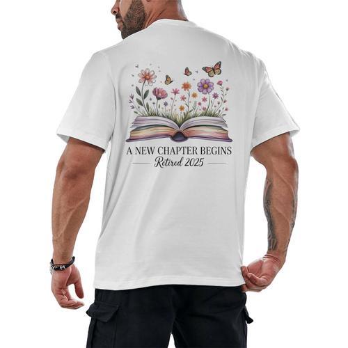 a New Chapter Begins Retired 2025 Floral Book Retirement Men's Back Print T-Shirt - Bookorys CA