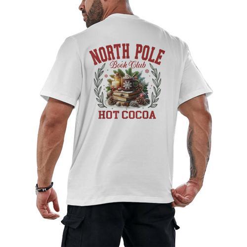 North Pole Book Club Hot Cocoa Bookworm Christmas Xmas Men's Back Print T-Shirt - Bookorys