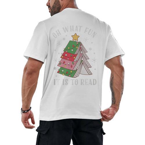 Oh What Fun It Is To Read Book Christmas Tree Premium Tri-Blend Men's Back Print T-Shirt - Bookorys DE