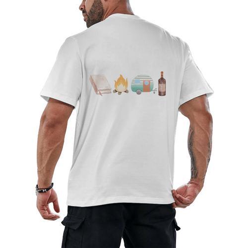 The Perfect Weekend Camping Essentials Wine Books Campfire Men's Back Print T-Shirt - Bookorys UK