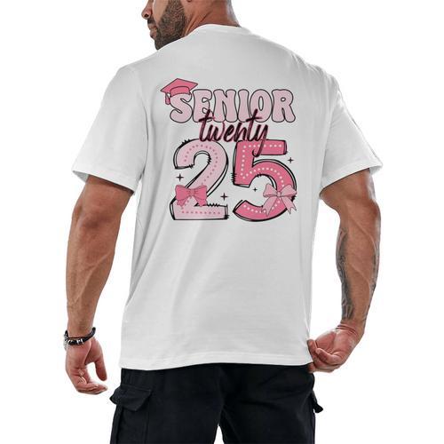 Pink Coquette Bow Senior 2025 Back To School Graduation Girl Men's Back Print T-Shirt - Best Gift Smart
