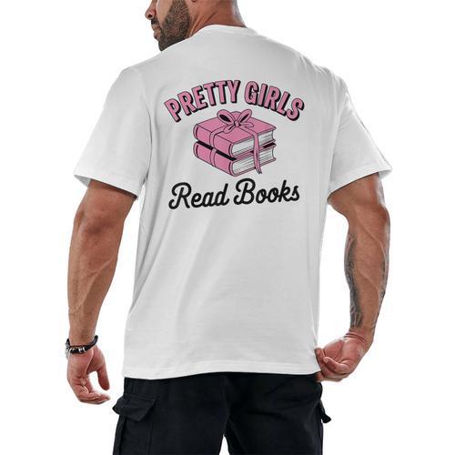 Pretty Girls Read Books Bookworm Book Lover Teacher Men's Back Print T-Shirt - Bookorys AU
