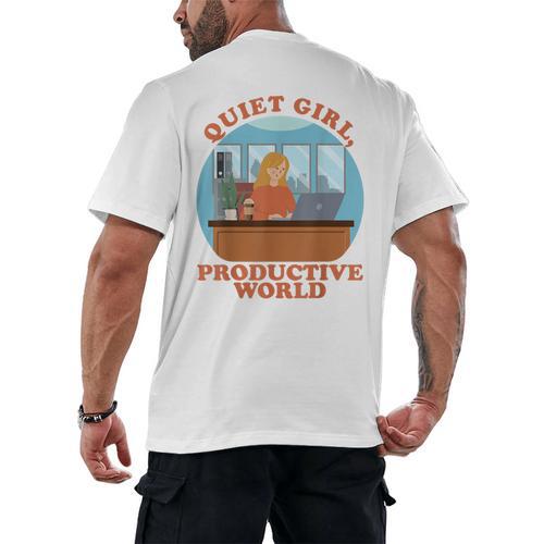 Quiet Girl Productive World Introvert Office Staff Secretary Men's Back Print T-Shirt - Raresse