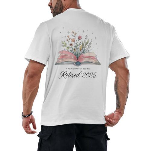 Quote New Chapter Begins Retired 2025 Floral Open Book Men's Back Print T-Shirt - Bookorys