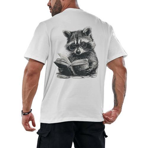 Raccoon With Book Cute Raccoons Reading Books Men's Back Print T-Shirt - Bookorys DE