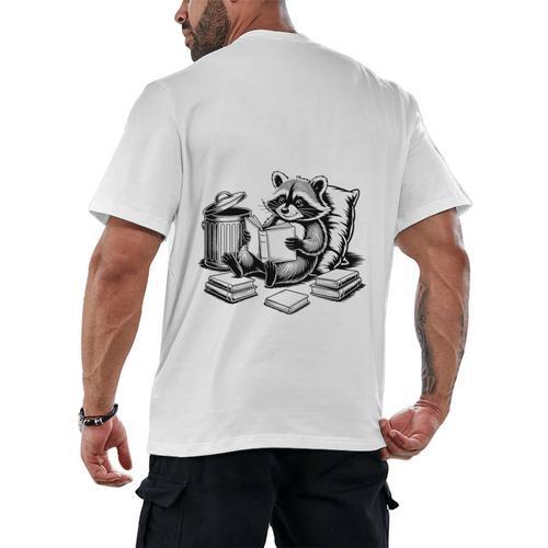 Raccoon Reading A Book Vintage Trash Reader Men's Back Print T-Shirt - Bookorys DE