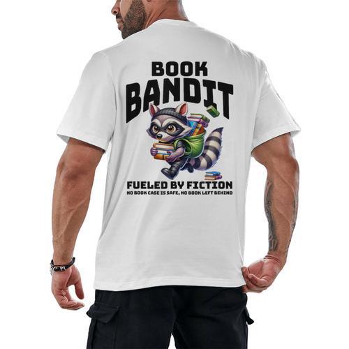 Racoon-Bookworm-Book Bandit-Fueled By Fiction Men's Back Print T-Shirt - Bookorys UK