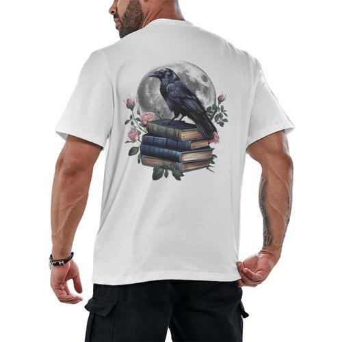 Raven Nature Art Crow Moon Book Cottagecore Botanical Flower Men's Back Print T-Shirt - Bookorys