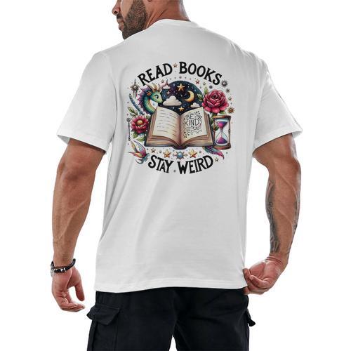 Read Books Be Kind Stay Weird Dragon Book Lover Men's Back Print T-Shirt - Bookorys CA