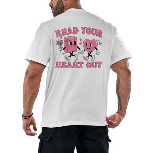Read You Heart Out Reading Teacher Valentines Day Book Lover Men's Back Print T-Shirt - Bookorys DE