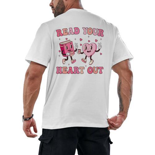 Read Your Heart Out Teacher Valentine Book Men's Back Print T-Shirt - Bookorys CA