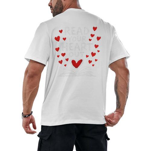 Read Your Heart Out Valentine Book Lover Reading Teacher Men's Back Print T-Shirt - Bookorys