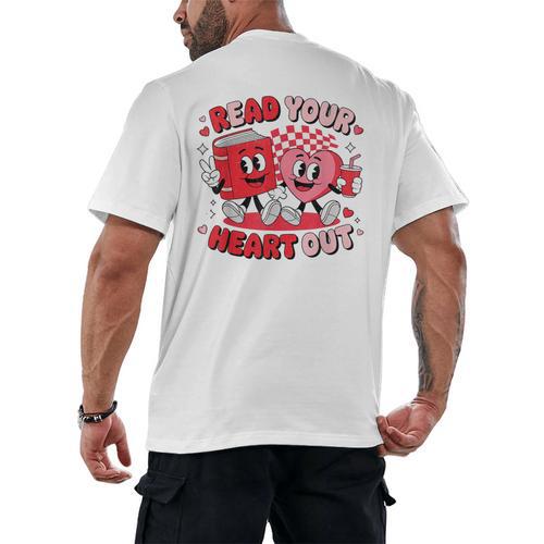 Read Your Heart Out Valentine's Day Retro Teacher Bookish Men's Back Print T-Shirt - Bookorys