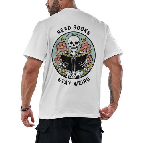 Reader Skeleton Read Books Be Kind Stay Weird Men's Back Print T-Shirt - Bookorys DE