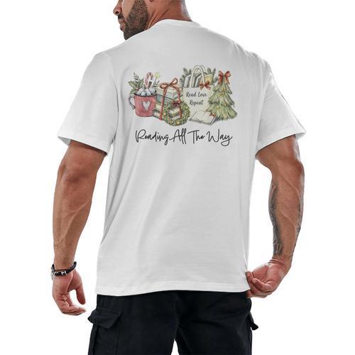 Reading All The Way Christmas Book Lover For Women And Teens Men's Back Print T-Shirt - Bookorys