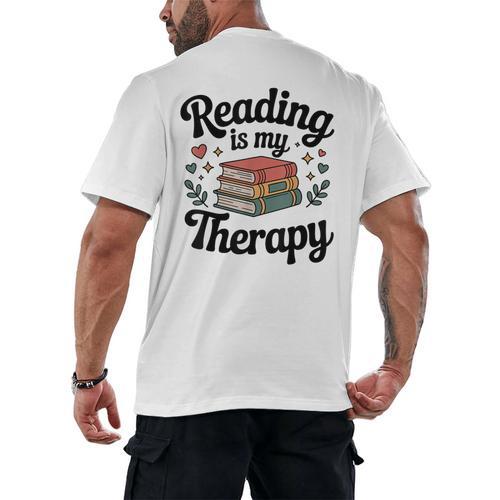 Reading Is My Therapy Book Lover Bookworm Men's Back Print T-Shirt - Bookorys DE