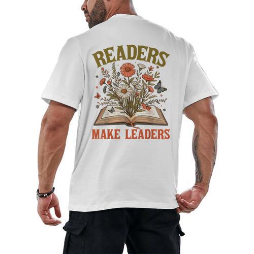 Reading Squad Book Lover Bookish Floral Readers Make Leaders Men's Back Print T-Shirt - Bookorys