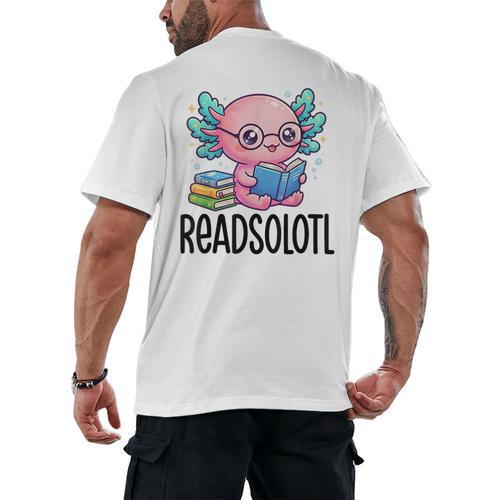 Readsolotl Cute Axolotl Reading Book Kawaii Pink Aesthetic Men's Back Print T-Shirt - Bookorys DE