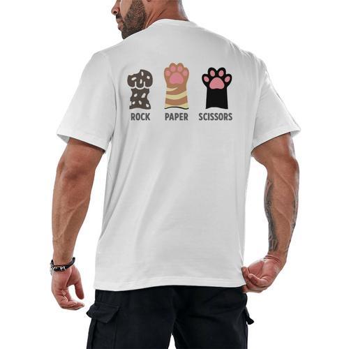 Rock Paper Scissors Hand Game Cute Paw Cat Introvert Men's Back Print T-Shirt - Raresse