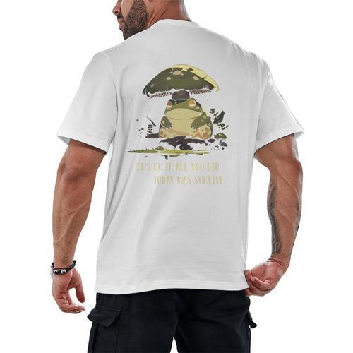 Sad Introvert Frog Mushroom Cottagecore Mental Health Men's Back Print T-Shirt - Raresse