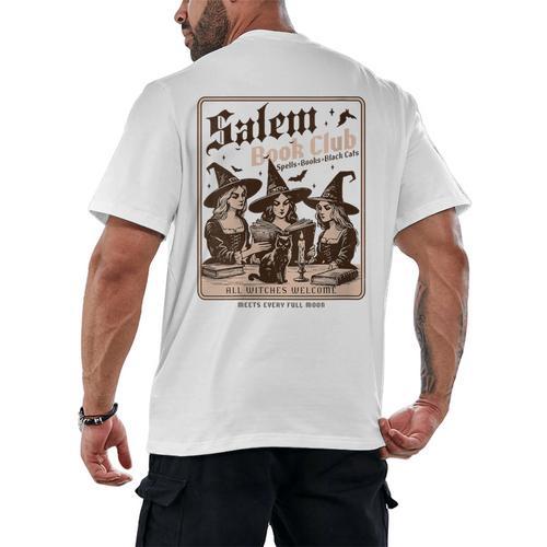 Salem Book Club Bookish Halloween Retro Salem Witch Book Men's Back Print T-Shirt - Bookorys