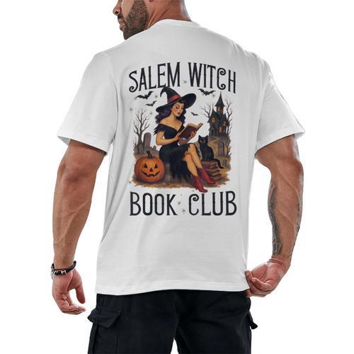 Salem Witch Book Club Bookish Retro Halloween Cat Men's Back Print T-Shirt - Bookorys