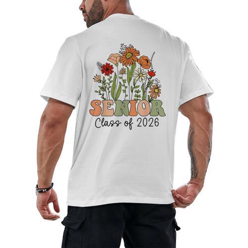 Senior 2026 Graduate Class Of 2026 Wildflowers Graduation Men's Back Print T-Shirt - Best Gift Smart